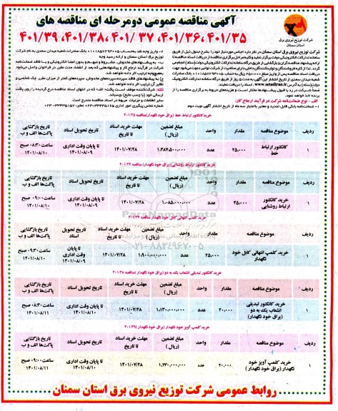 مناقصه خرید کانکتور ارتباط خط....