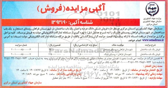 مزایده فروش ششدانگ عرصه و اعیان دو باب ساختمان