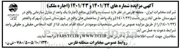 مزایده واگذاری منافع اجاره یک واحد از منازل سازمانی