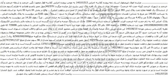 آگهی مزایده  ششدانگ یک قطعه مغازه تحت پلاک ثبتی 393 فرعی از 137 اصلی