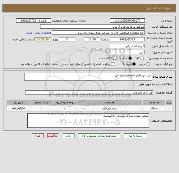 استعلام خرید نرم افزار معماری سازمانی