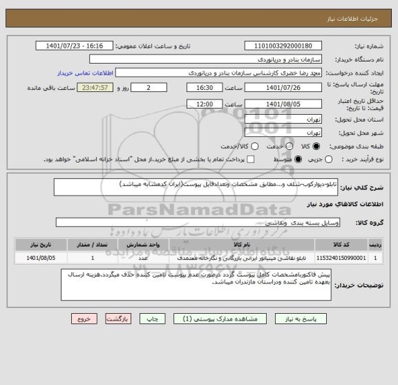 استعلام تابلو-دیوارکوب-شلف و...مطابق مشخصات وتعدادفایل پیوست(ایران کدمشابه میباشد)