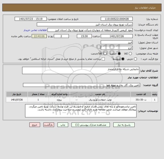 استعلام جابجایی شبکه جاده قزلحصار