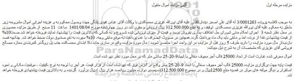 مزایده فروش تعداد 25000 قالب آجر مجوف سفالی با ابعاد9-20-25 سانتی متر 
