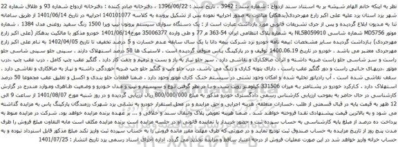 آگهی مزایده یک دستگاه سواری سیستم پروتون تیپ ویرا 1500
