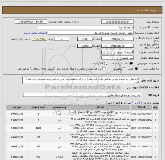 استعلام کلیه موارد یاد شده باید بر اساس مقدار قید شده در برگ استعلام بها  و بر اساس واحد شمارش قید شده باشد