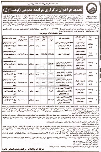 تجدید مزایده فروش 7 قطعه از املاک (با کاربری مسکونی، تجاری)