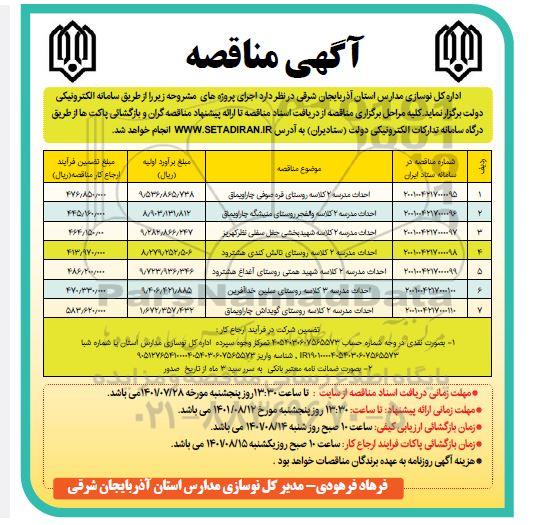 مناقصه احداث مدرسه 2 کلاسه 