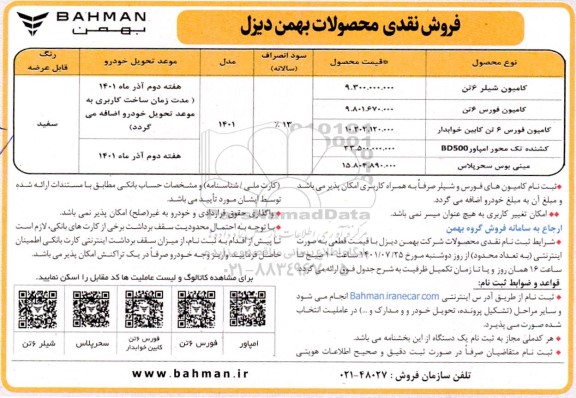 مزایده فروش نقدی محصولات