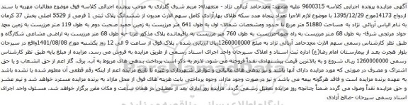 آگهی مزایده ششدانگ پلاک ثبتی 1 فرعی از 5529 اصلی بخش 37
