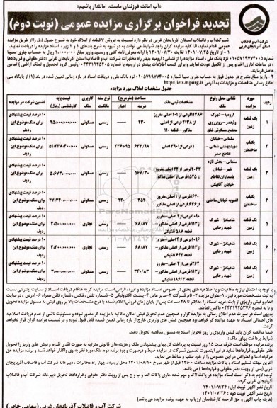 تجدید مزایده فروش 7 قطعه از املاک (با کاربری مسکونی، تجاری) - نوبت دوم