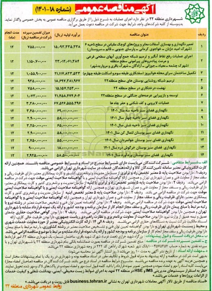 مناقصه عمومی تعمیر، نگهدرای و بهسازی آسفالت معابر و...