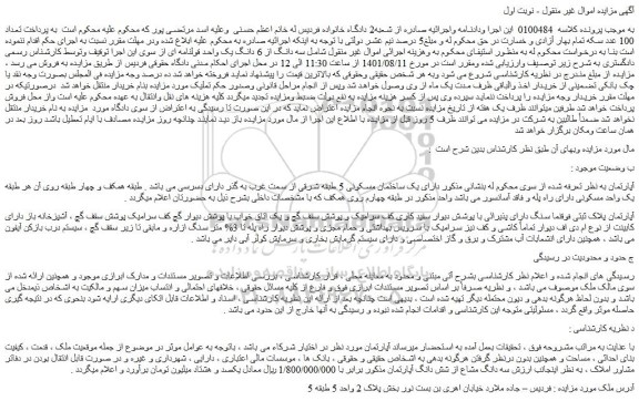 مزایده سه دانگ مشاع از شش دانگ آپارتمان