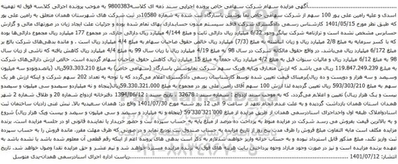 آگهی مزایده سهام