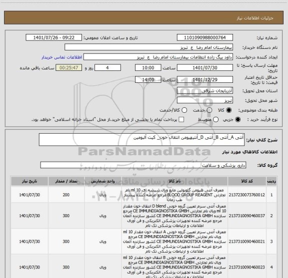 استعلام آنتی A_آنتی B_آنتی D_آنتیهیومن انتقال خون_ کیت آلبومین
