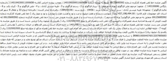 آگهی مزایده خط تلفن همراه کارکرده شماره 09125695592