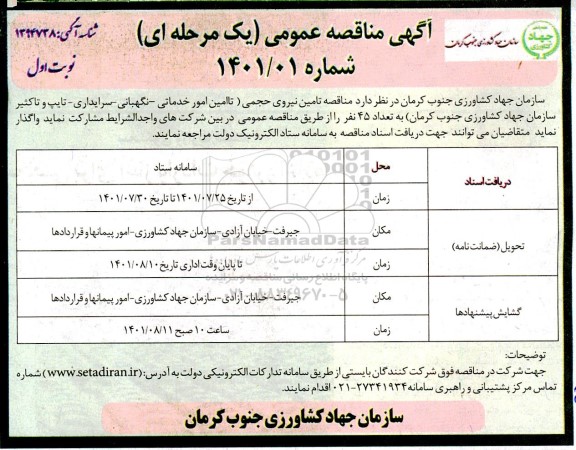 مناقصه تامین نیروی حجمی