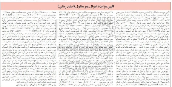 مزایده ششدانگ پلاک ثبتی شماره 10684/54/345 اصلی بخش یک