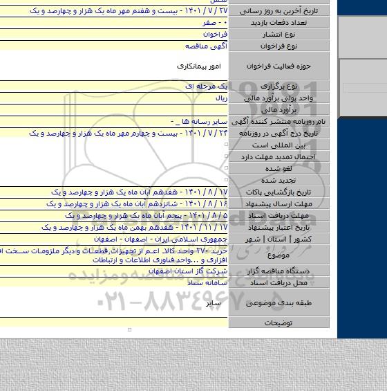 مناقصه, خرید ۲۷۰ واحد کالا اعم از تجهیزات٬قطعات و دیگر ملزومات سخت افزاری و نرم افزاری و ...واحد فناوری اطلاعات و ارتباطات