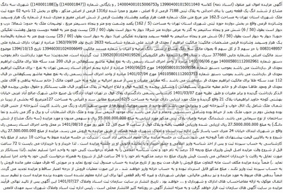 مزایده ششد انگ یک قطعه زمین با بنای احداثی