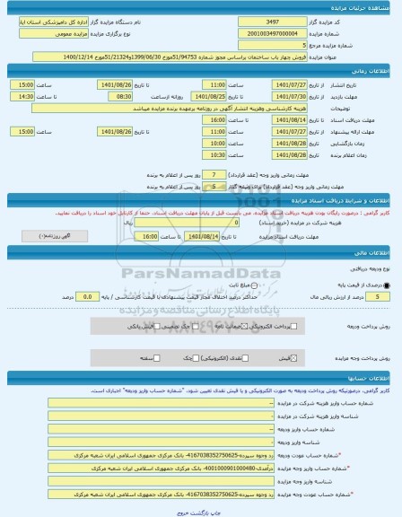 مزایده ، فروش چهار باب ساختمان براساس مجوز شماره 51/94753موزخ 1399/06/30و51/21324مورخ 1400/12/14 -مزایده ساختمان - استان ایلام