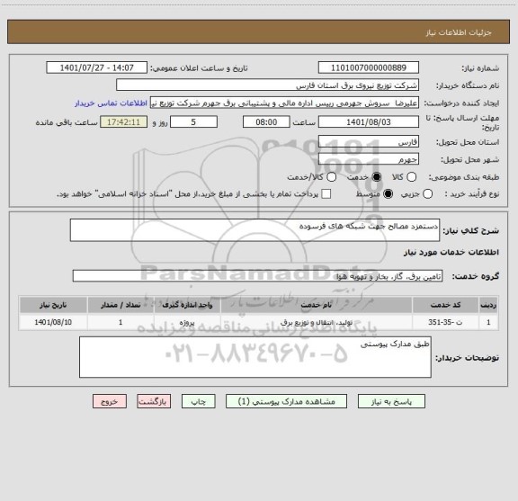 استعلام دستمزد مصالح جهت شبکه های فرسوده