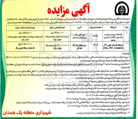 مزایده واگذاری املاک 