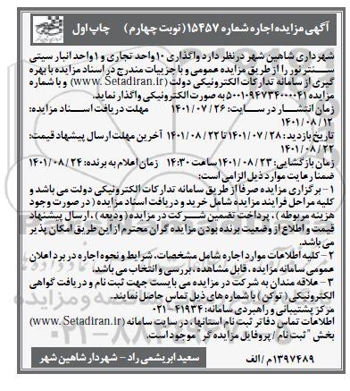 مزایده واگذاری 10 واحد تجاری