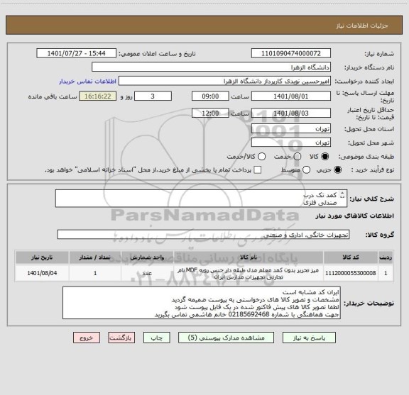 استعلام کمد تک درب 
صندلی فلزی 
چوب لباسی ایستاده 
میز تحریر