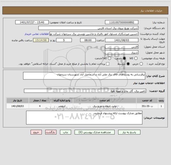 استعلام برقرسانی به روستاهای فاقد برق علی آباد و اسماعیل آباد شهرستان سرچهان