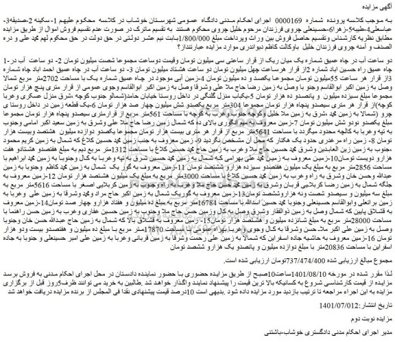 مزایده فروش دو ساعت آب در چاه عمیق شماره یک میان ریک از قرار ساعتی