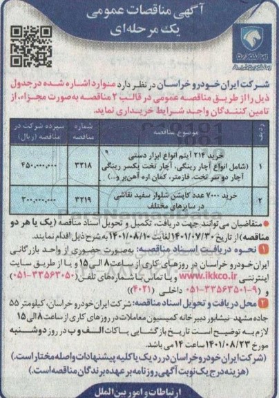 مناقصه خرید 214 آیتم انواع ابزار دستی و...