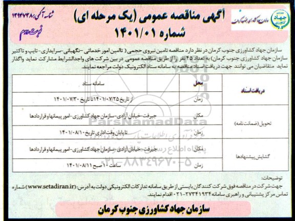 مناقصه تامین نیروی حجمی - نوبت دوم