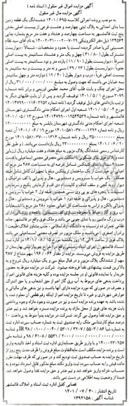 مزایده ششدانگ یک قطعه زمین به پلاک ثبتی چهارصد و هشت فرعی از بیست اصلی بخش پنج