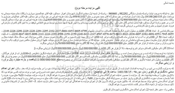 مزایده فروش 1- تعداد 38گالن 20لیتری محلول نانوی ابگریز شیشه کنسانتره