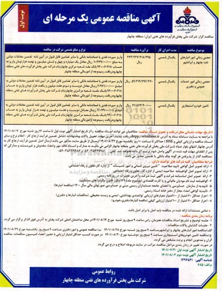 مناقصه حجمی زمانی امور انبارهای نفت ....