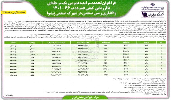 فراخوان تجدید مزایده تعداد 11 قطعه زمین صنعتی 
