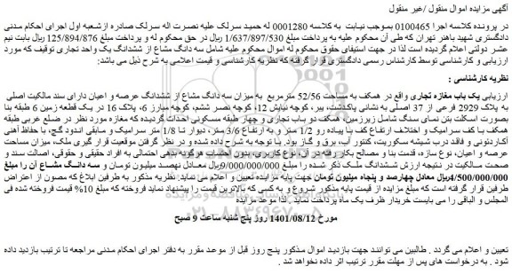 مزایده فروش  یک باب مغازه تجاری 