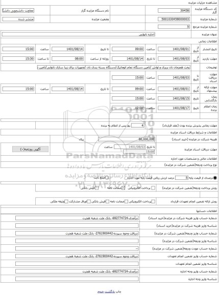 مزایده ، اجاره نانوایی