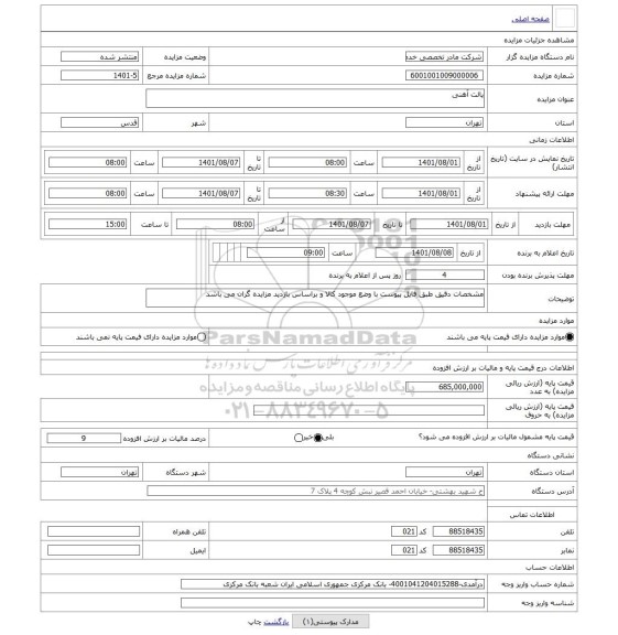 مزایده ، پالت آهنی