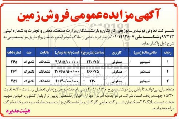 مزایده فروش املاک