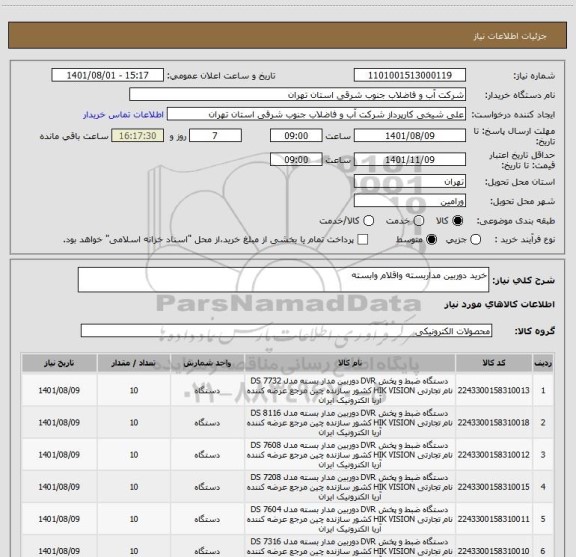 استعلام خرید دوربین مداربسته واقلام وابسته