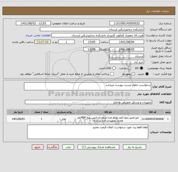 استعلام درخواست حاوی لیست پیوست میباشد
