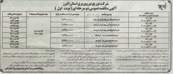 مناقصه خرید انواع پایه بتنی چهار گوش گروه یک و...