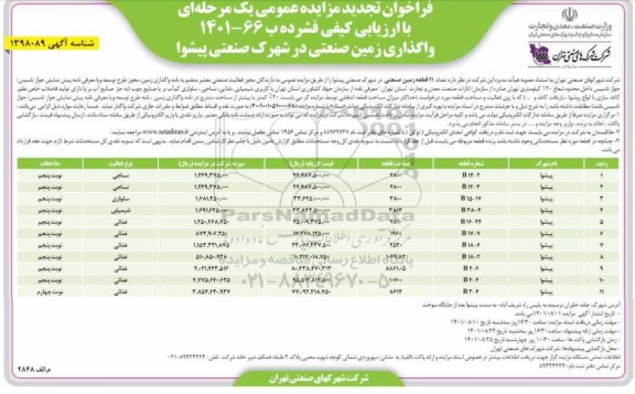تجدید مزایده واگذاری زمین صنعتی در شهرک صنعتی