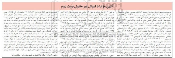 مزایده فروش ششدانگ عرصه و اعیان خانه به شماره صفر فرعی از 2246 اصلی بخش یک