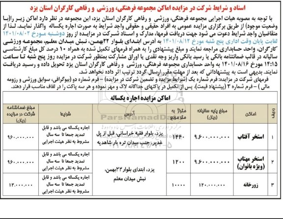 مزایده اجاره امکان