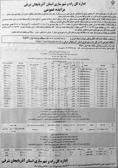 مزایده فروش تعداد 16 قطعه با کاربری تجاری و یک واحد مسکونی و دو قطعه مسکونی 