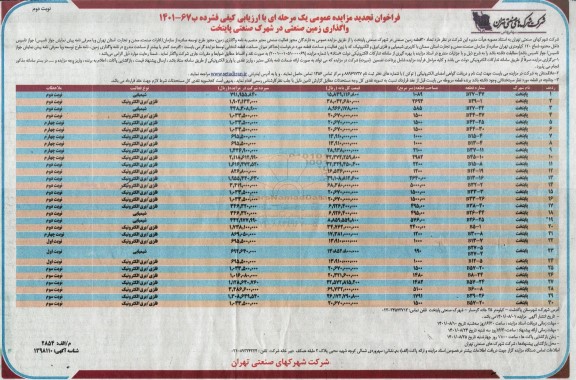 مزایده واگذاری زمین صنعتی تجدید - نوبت دوم