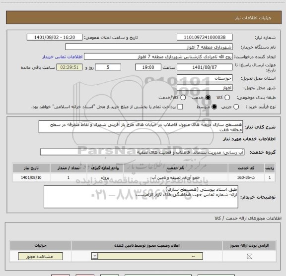 استعلام همسطح سازی دریچه های منهول فاضلاب در خیابان های طرح باز آفرینی شهری و نقاط متفرقه در سطح منطقه هفت
